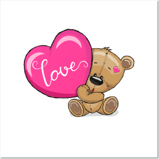 Cute teddy bear with a heart. Posters and Art